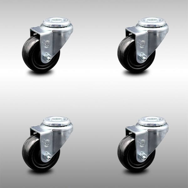 3 Inch SS Hard Rubber Wheel Swivel Bolt Hole Caster Set